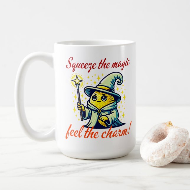 Cute Wizard Lemon with Magic Wand Coffee Mug (With Donut)