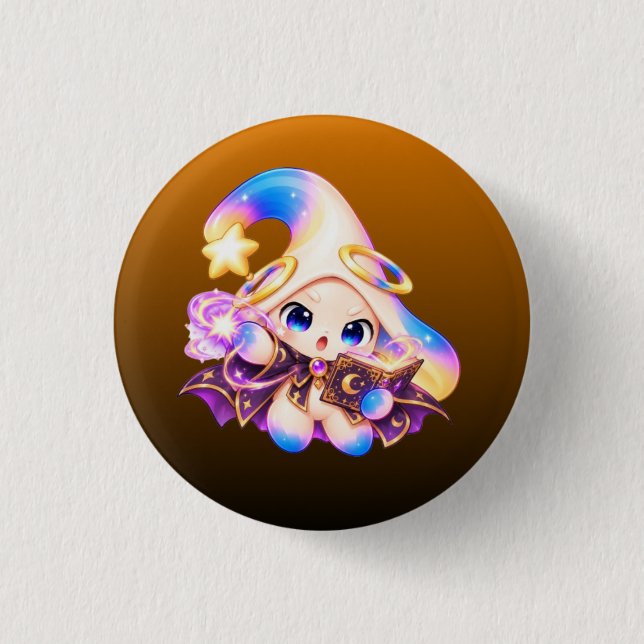 Cute Wizard Sorcerer Pastel Button - Spooky Magic  (Front)