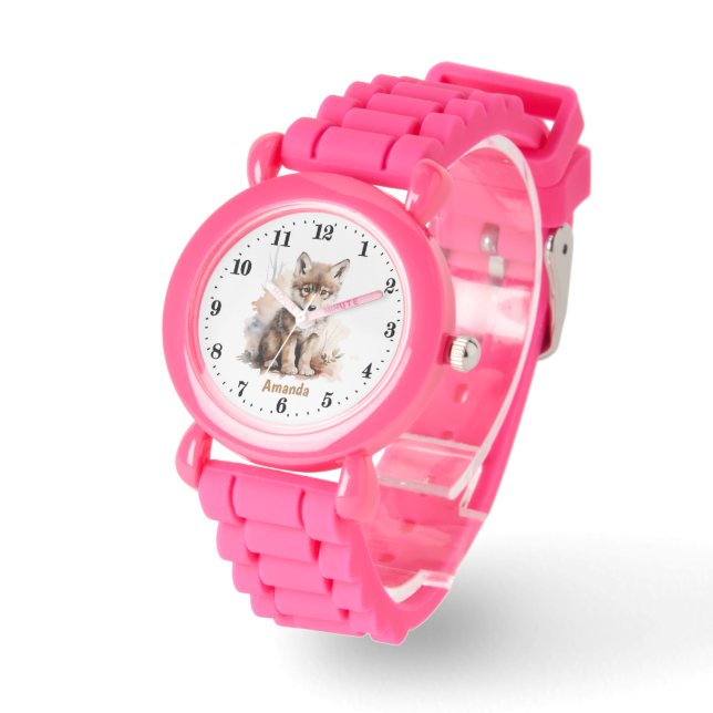 Cute wolf add name girls watch (Angle)