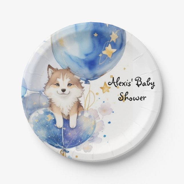 Cute Wolf Baby Shower Theme Paper Plate (Front)