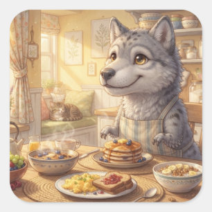 Cute Wolf Breakfast Sticker