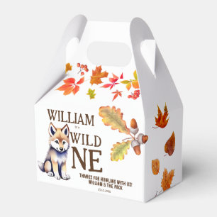 Cute wolf cub wild one woodlands birthday party favour box
