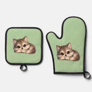 Cute Wolf Cub with Big Eyes Clear Stadium Bag Oven Mitt & Pot Holder Set