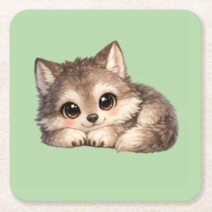 Cute Wolf Cub with Big Eyes Clear Stadium Bag Square Paper Coaster