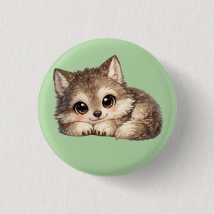 Cute Wolf Cub with Big Eyes Relaxing Woodland Anim 3 Cm Round Badge