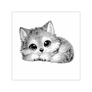 Cute Wolf Cub with Big Eyes Relaxing Woodland Anim Self-inking Stamp