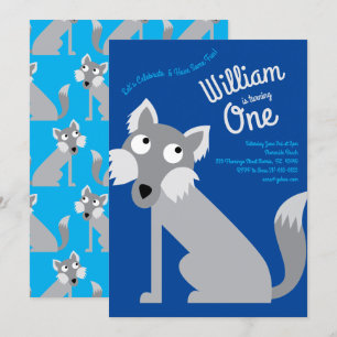 Cute Wolf Dog Kids 1st Birthday Party Invitation