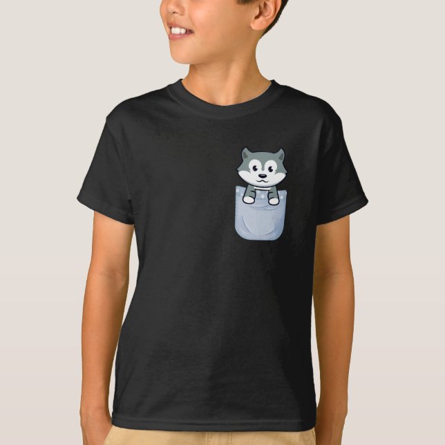 Cute Wolf hanging in a Pocket T-Shirt (Front)