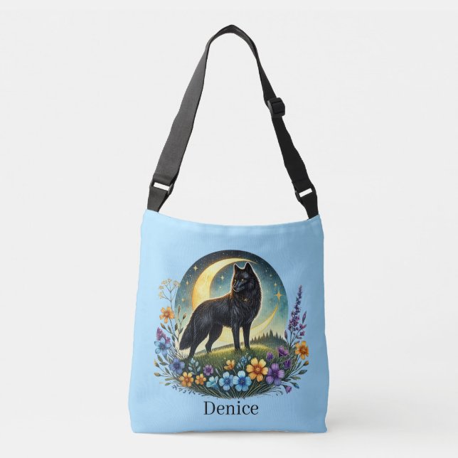Cute wolf lovers add name crossbody bag (Front)