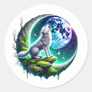Cute wolf lovers animal classic round sticker