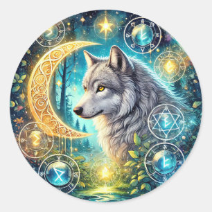 Cute wolf lovers animal classic round sticker