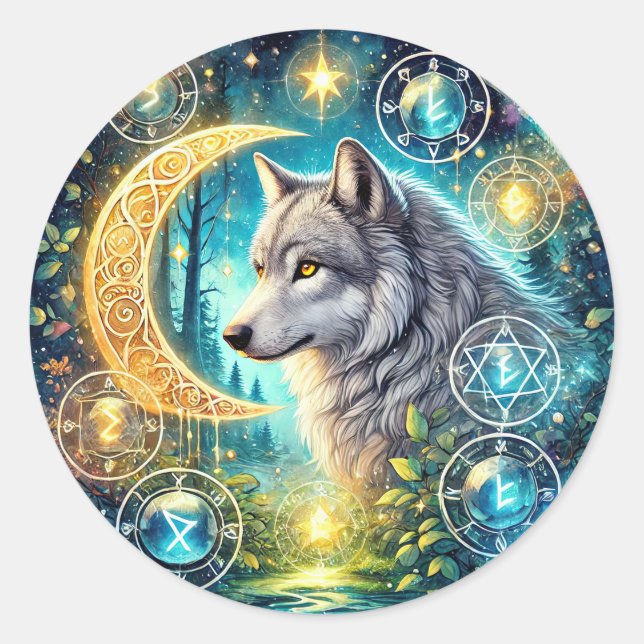 Cute wolf lovers animal  classic round sticker (Front)