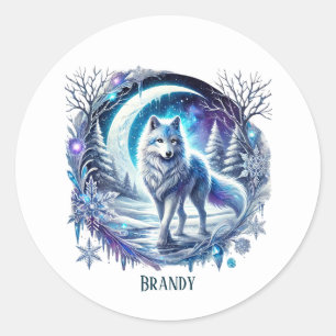 Cute wolf lovers customisable  classic round sticker