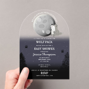 Cute Wolf Pack Woodland Moon Howling Baby Shower Acrylic Invitations