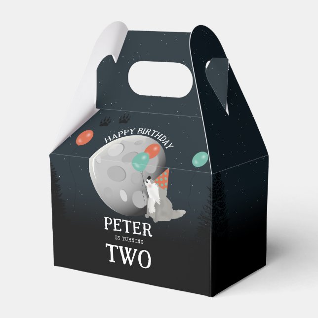 Cute Wolf Pack Woodland Moon Howling Birthday Favour Box (Front Side)