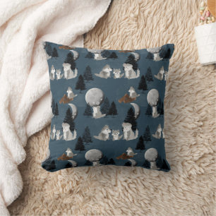Cute Wolf Pack Woodland Night Baby Nursery Cushion