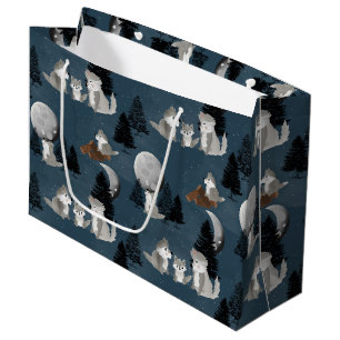 Cute Wolf Pack Woodland Night Sky Moon Large Gift Bag
