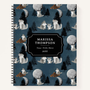 Cute Wolf Pack Woodland Night Sky Moon Notebook
