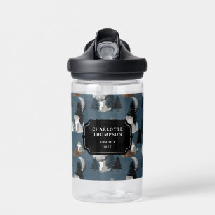 Cute Wolf Pack Woodland Night Sky Moon Water Bottle