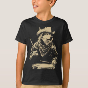 Cute Wolf Playing Ds Funny Cowboy Animal Western T-Shirt
