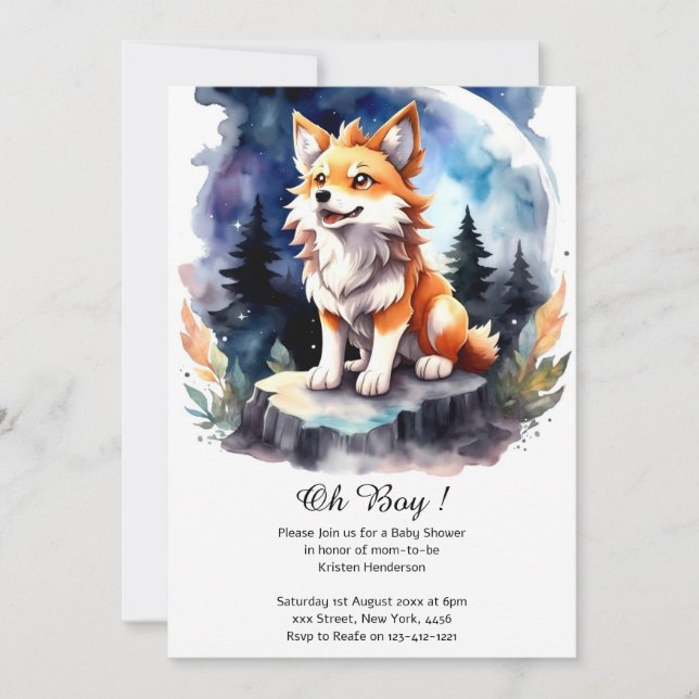 Cute Wolf Pup Baby Shower Invitation (Front)
