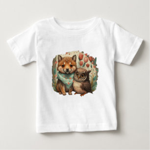  Cute wolf puppy and owl Baby T-Shirt