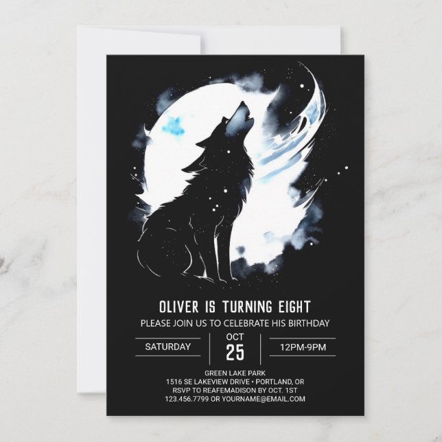 Cute Wolf Pup's Enchanted Birthday Invitation (Front)