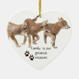 Cute Wolf pups - Family is our greatest Treasure Ceramic Tree Decoration
