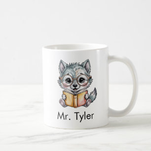 Cute Wolf Reading a Book Custom Coffee Mug
