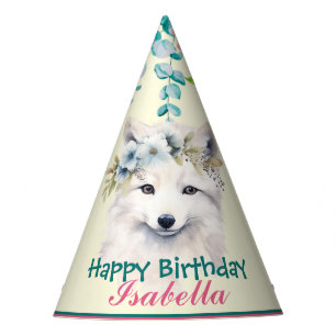 cute wolf safari animals jungle Flower Birthday Party Hat
