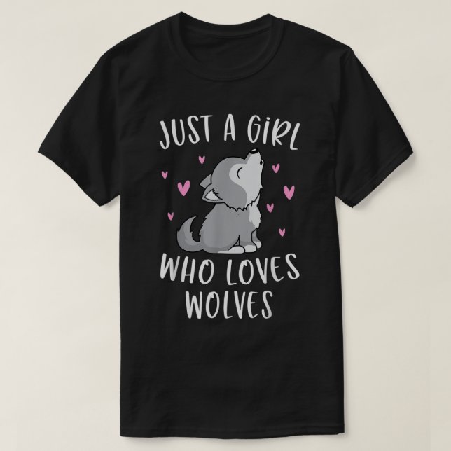 Cute Wolf Shirt For Girls Just A Girl Who Loves Wo (Design Front)