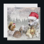 Cute Wolf Squirrel Winter Snow Forest Christmas Holiday Card<br><div class="desc">Cute Wolf Squirrel Winter Snow Forest Christmas</div>