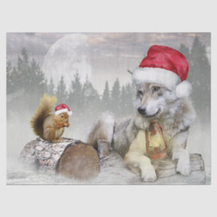 Cute Wolf Squirrel Winter Snow Forest Christmas Tissue Paper