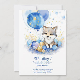Cute Wolf Watercolor Boy Baby Shower Invitation