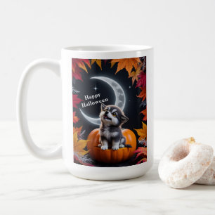 Cute Wolf with Crescent Moon Nighttime Autumn Scen Coffee Mug
