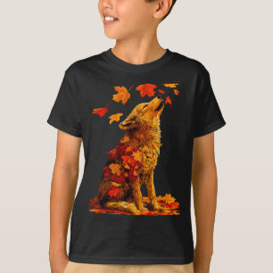 Cute Wolf With Fall Leaves Forest Animal Autumn Ae T-Shirt