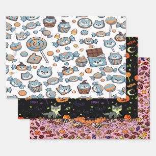 Cute Wolf with Spooky Candy For Halloween Wrapping Paper Sheet