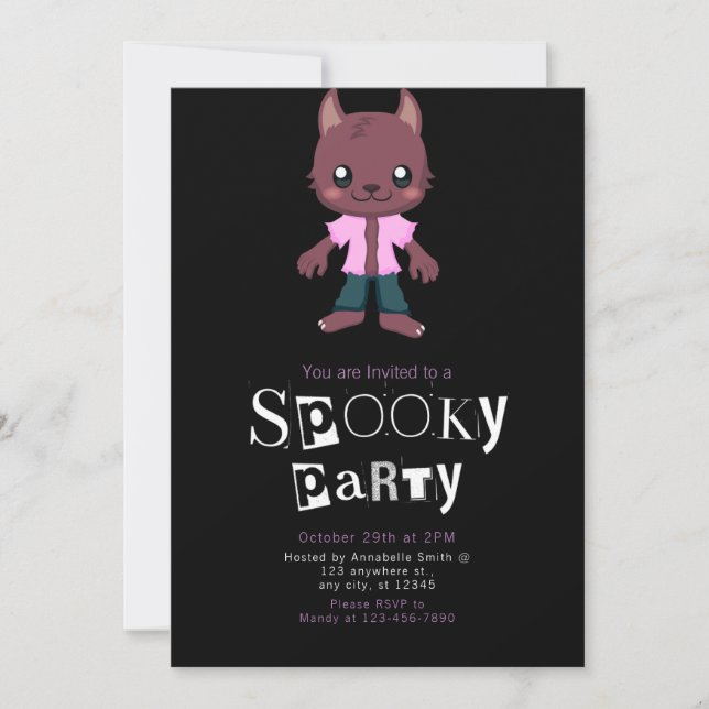 Cute Wolfman Modern Minimalist Halloween Invitation (Front)