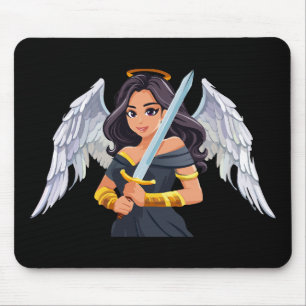 Cute woman Angel's with open wings and sword Mouse Mat