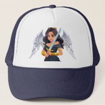 Cute woman Angel's with open wings and sword