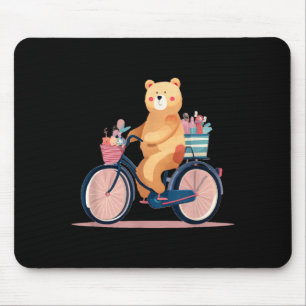 Cute Woman Bike with Funny Teddy Bear Graphic Mouse Mat