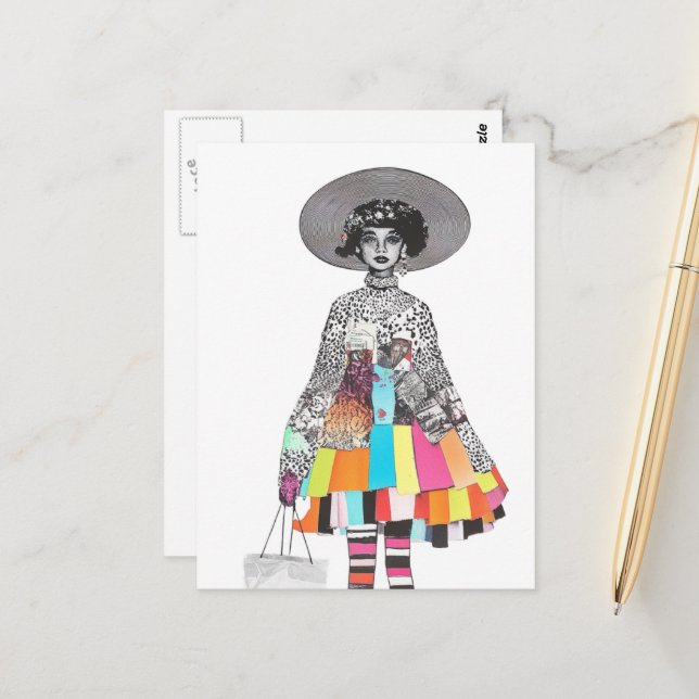 Cute Woman Collage Postcard (Front/Back In Situ)