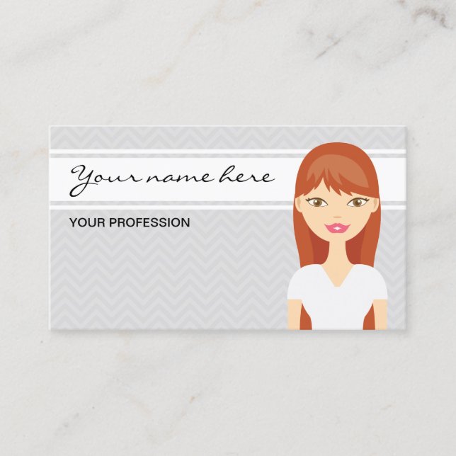 Cute Woman With Red Long Hair Business Card (Front)