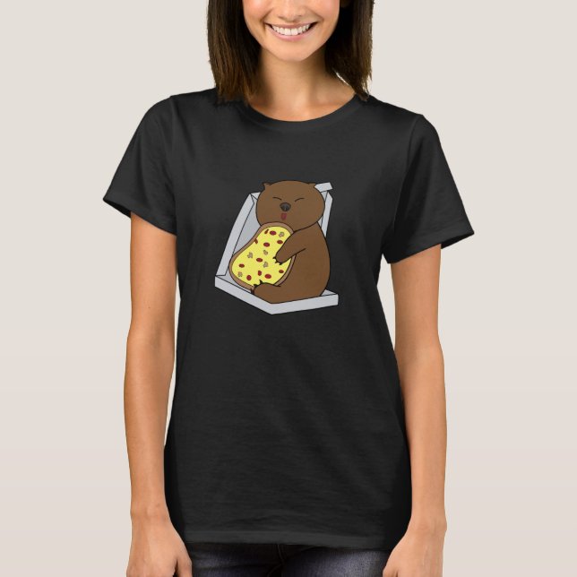 Cute Wombat Eating Pizza Fast Food Rodent T-Shirt (Front)