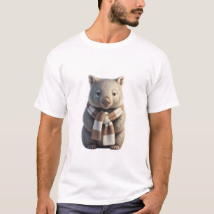Cute Wombat in Striped Scarf Illustration T-Shirt