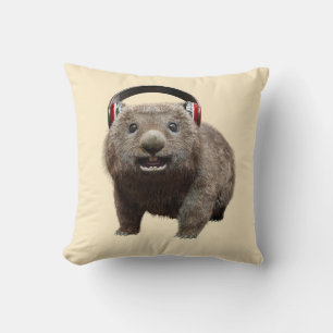 Cute Wombat with Headphones Music Lover Art Cushion
