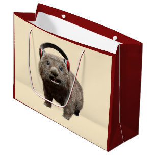 Cute Wombat with Headphones Music Lover Art Large Gift Bag