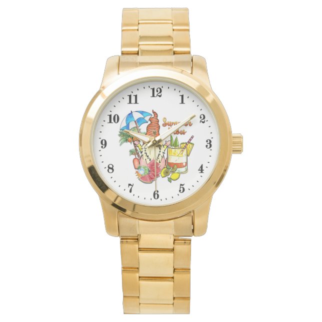 cute women beach gnome Summer vibes Watch (Front)