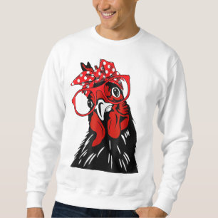 cute Women Girl Chicken With Bandanna Headband and Sweatshirt