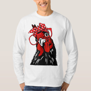 cute Women Girl Chicken With Bandanna Headband and T-Shirt
